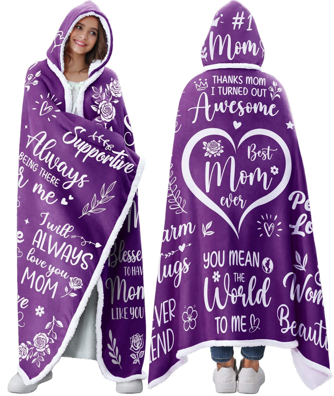Wearable Blanket Hoodie for Mom – Cozy Sherpa Fleece Gift for Mother’s Day or Birthday