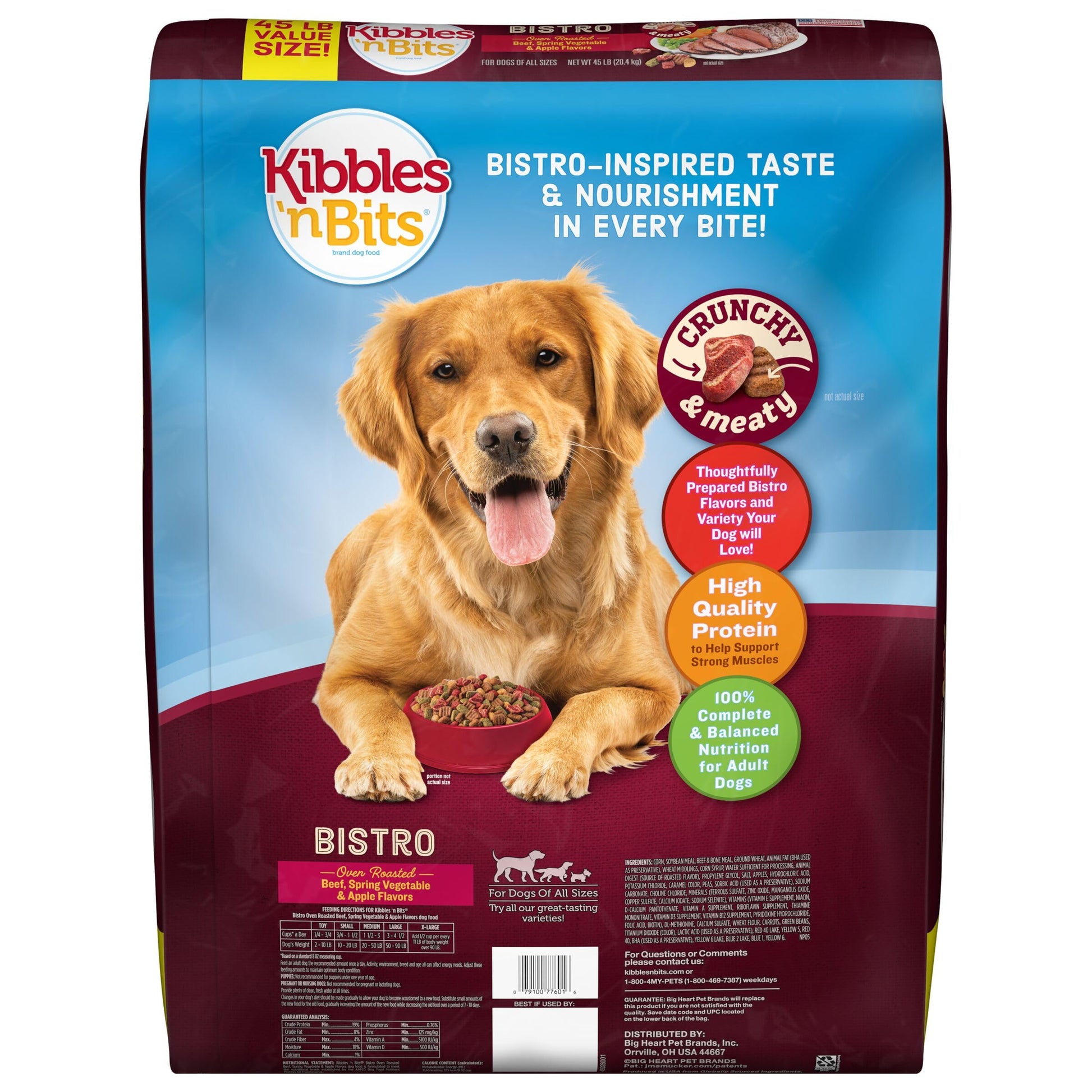 Kibbles 'n Bits Bistro Dry Dog Food, Oven Roasted Beef, Spring Vegetable & Apple Flavors for Adult Dogs, 45 lb. Bag