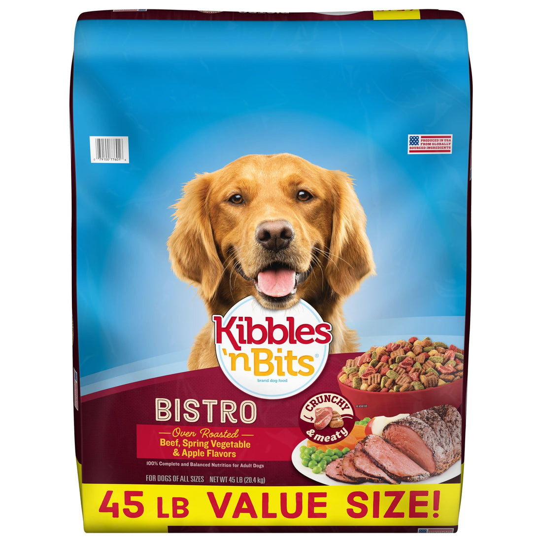 Kibbles 'n Bits Bistro Dry Dog Food, Oven Roasted Beef, Spring Vegetable & Apple Flavors for Adult Dogs, 45 lb. Bag