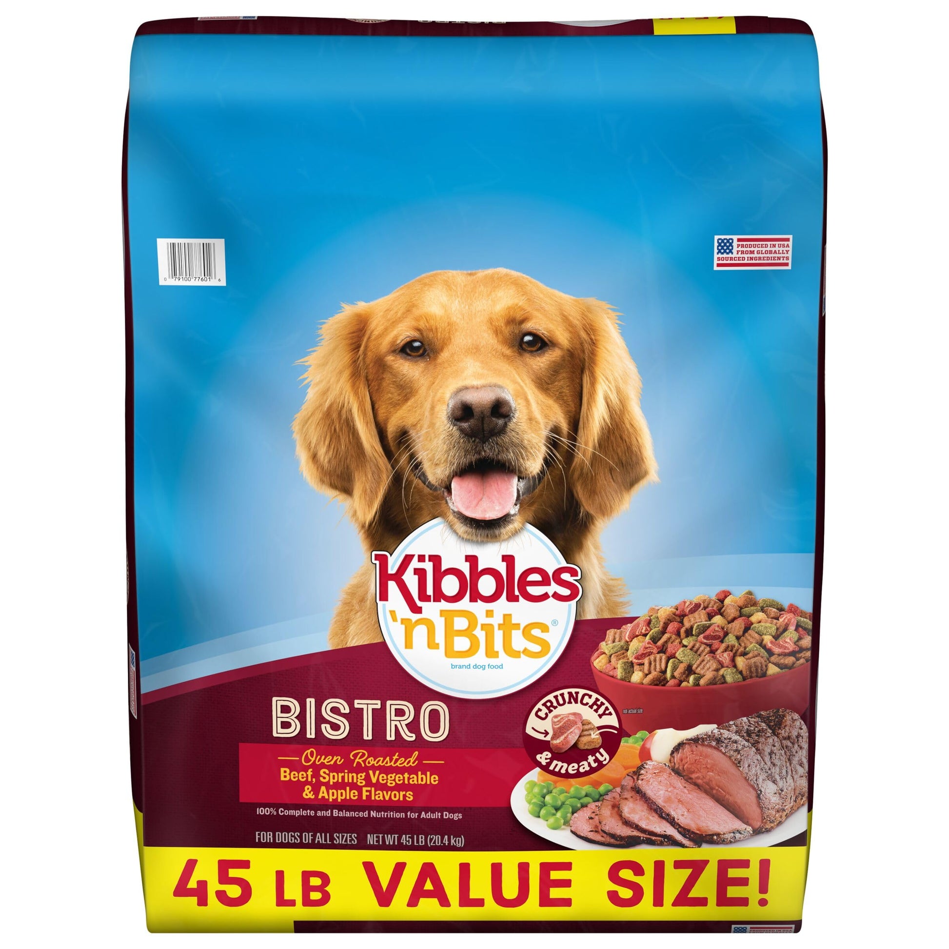 Kibbles 'n Bits Bistro Dry Dog Food, Oven Roasted Beef, Spring Vegetable & Apple Flavors for Adult Dogs, 45 lb. Bag