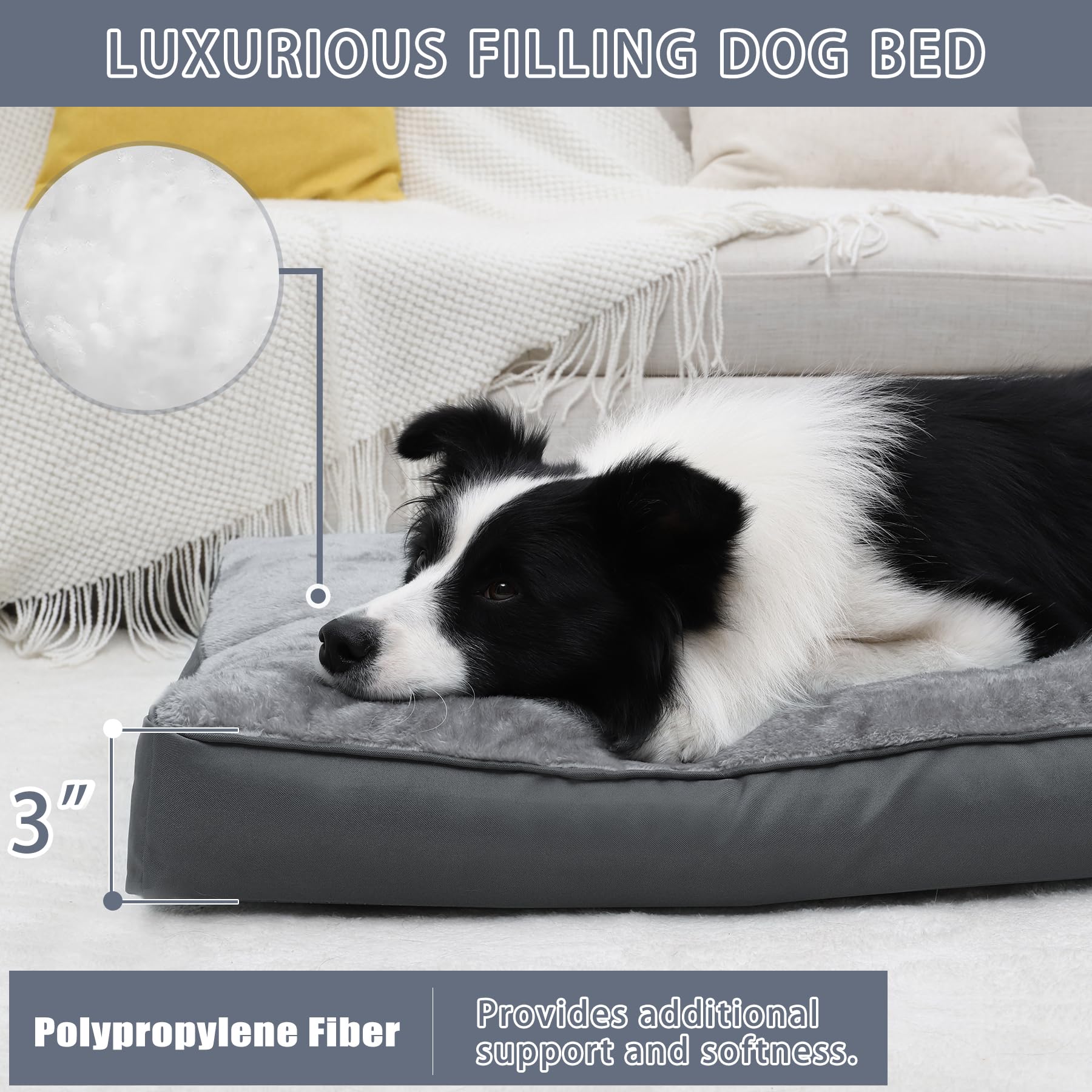 Nupida Waterproof Dog Bed – Medium, Plush, Washable, Non‑Slip, Gray (35”)