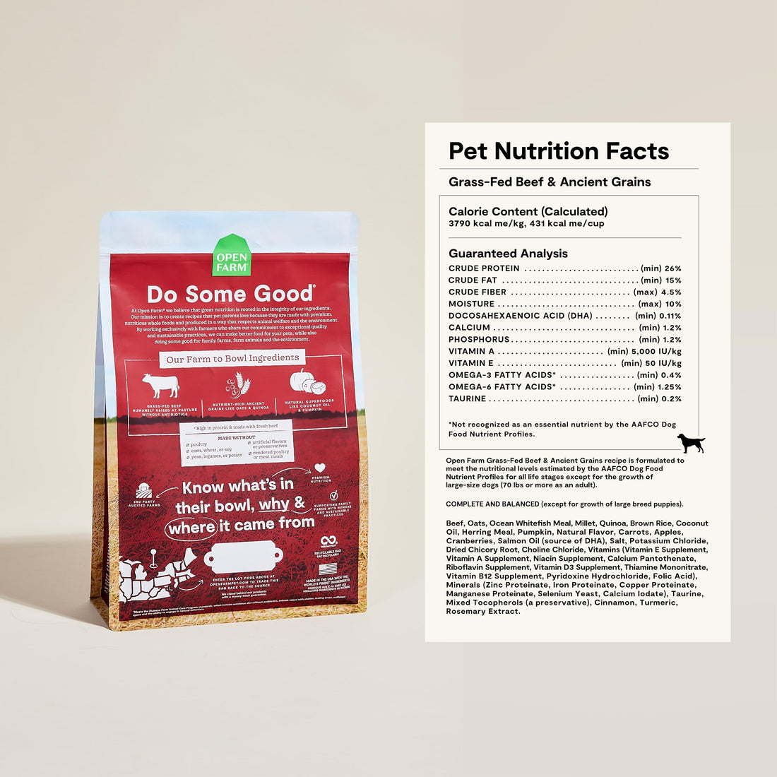 Open Farm Dog Food – 11 lb – Grass-Fed Beef & Grains 90% Animal Protein · Non-GMO Superfoods