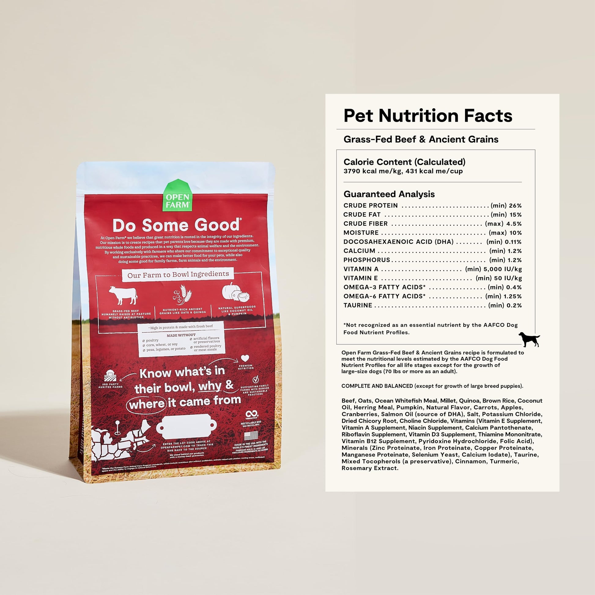 Open Farm Dog Food – 11 lb – Grass-Fed Beef & Grains 90% Animal Protein · Non-GMO Superfoods