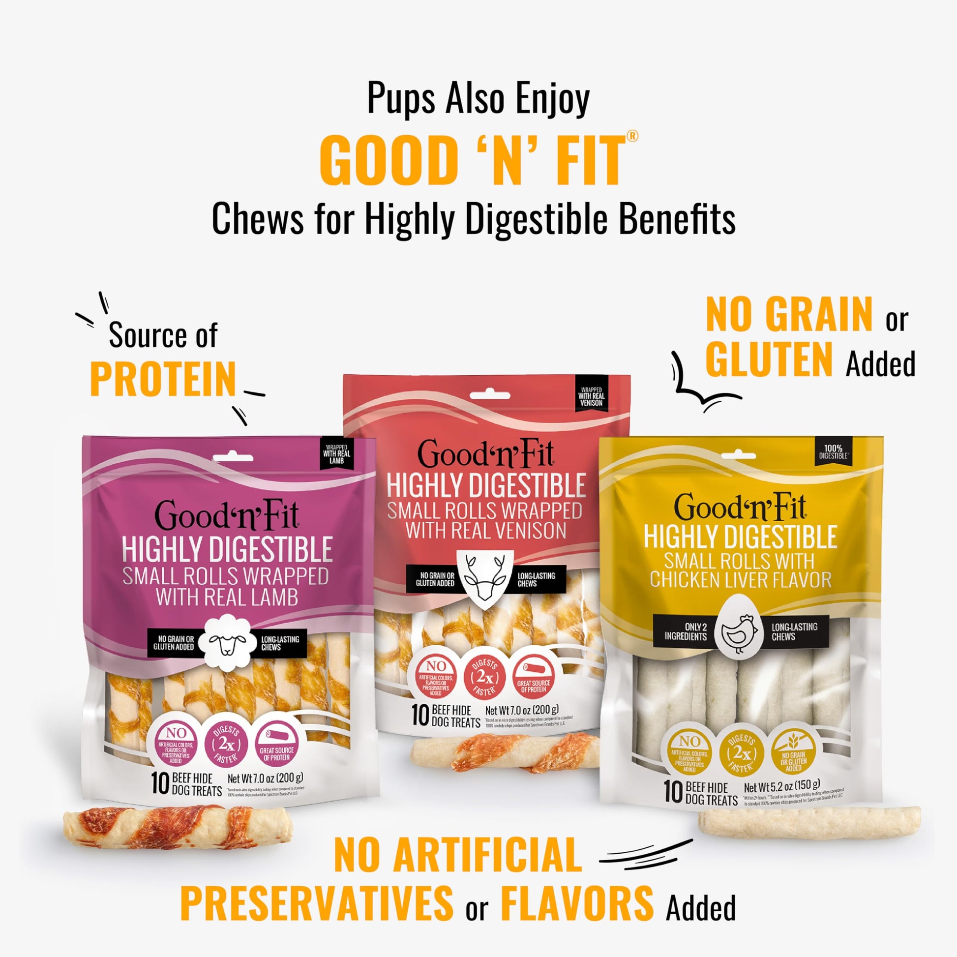 Good ‘n’ Fun Triple Flavor Rolls – 6 Count Beef Hide · Chicken · Pork Flavor · Long-Lasting Chew