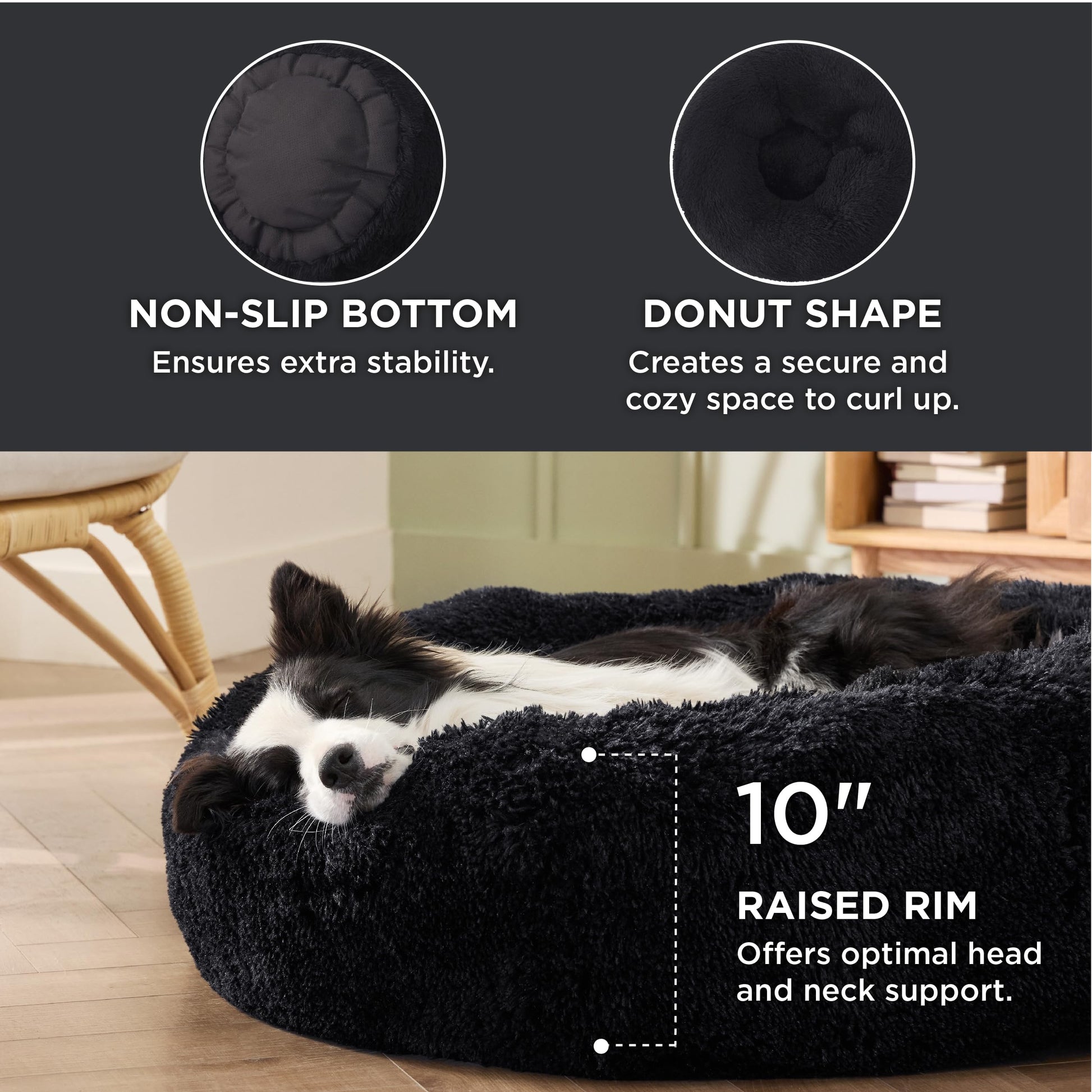 Bedsure Dog Bed – Large 36” – Donut Calming Plush Faux Fur · Washable · Anti-Slip Base · Up to 100 lbs