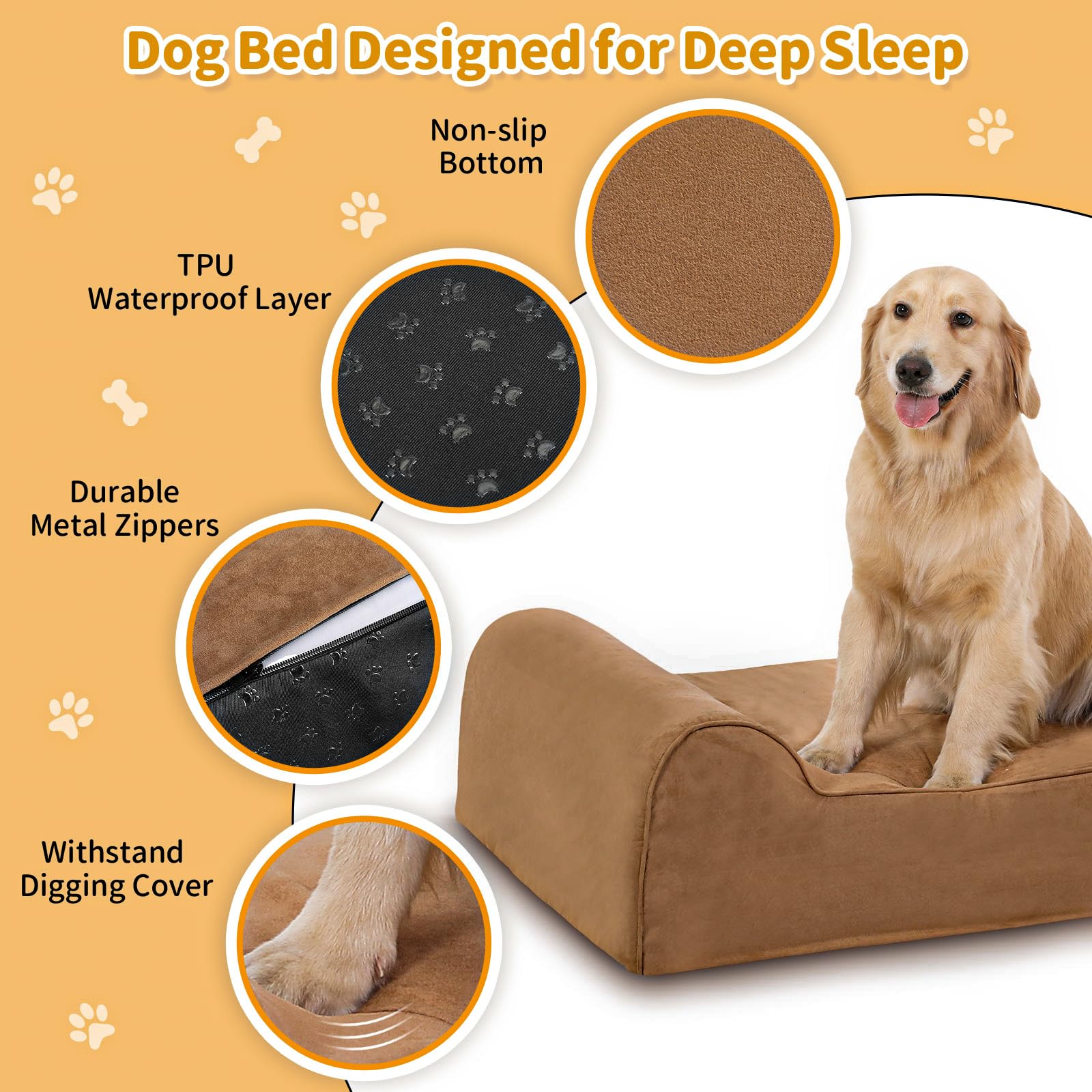Rainmr Dog Bed – Large – 7” Orthopedic Memory Foam Washable Cover · Waterproof Liner · Indoor/Outdoor/Car Use
