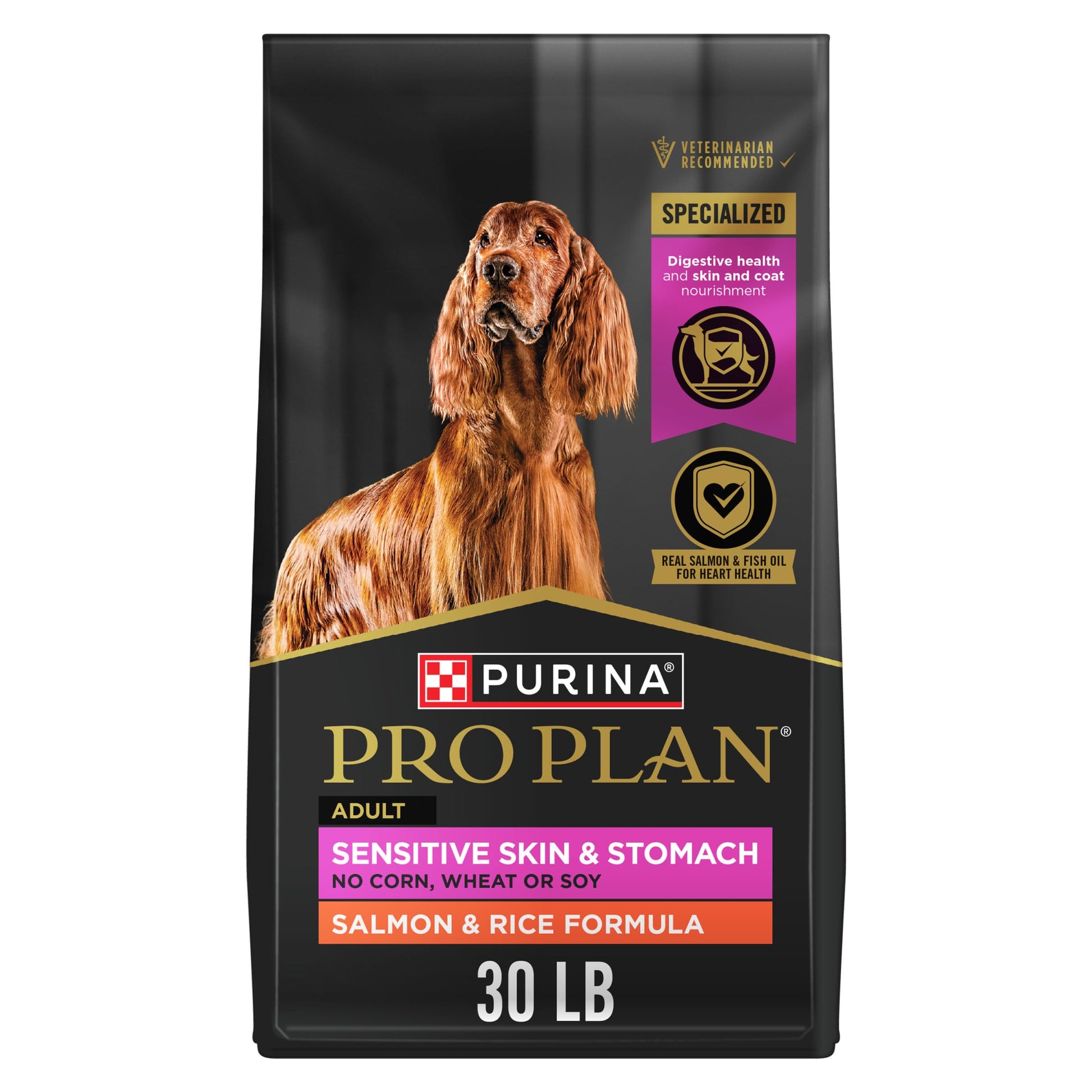 Purina Pro Plan Dog Food – 30 lb – Salmon & Rice Sensitive Skin & Stomach · Digestive Support