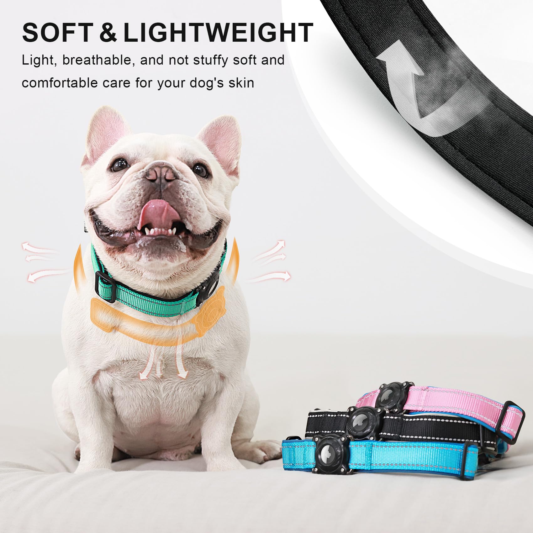 Airtag Dog Collar – Waterproof Reflective Martingale Collar with Padded Nylon & Holder