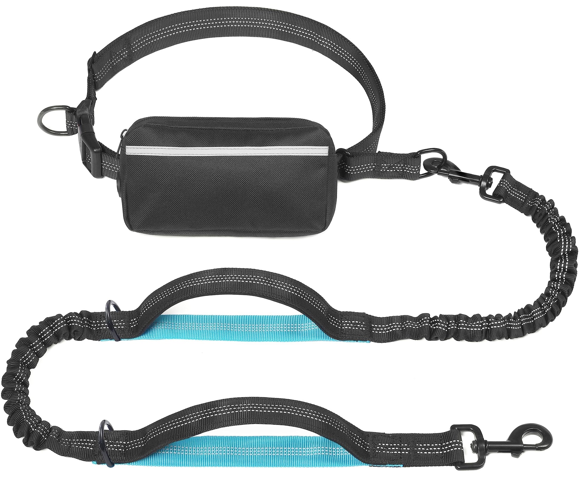 iYoShop Hands-Free Dog Leash – Bungee Lead with Zipper Pouch & Dual Padded Handles (Black, Large 25–120 lbs)