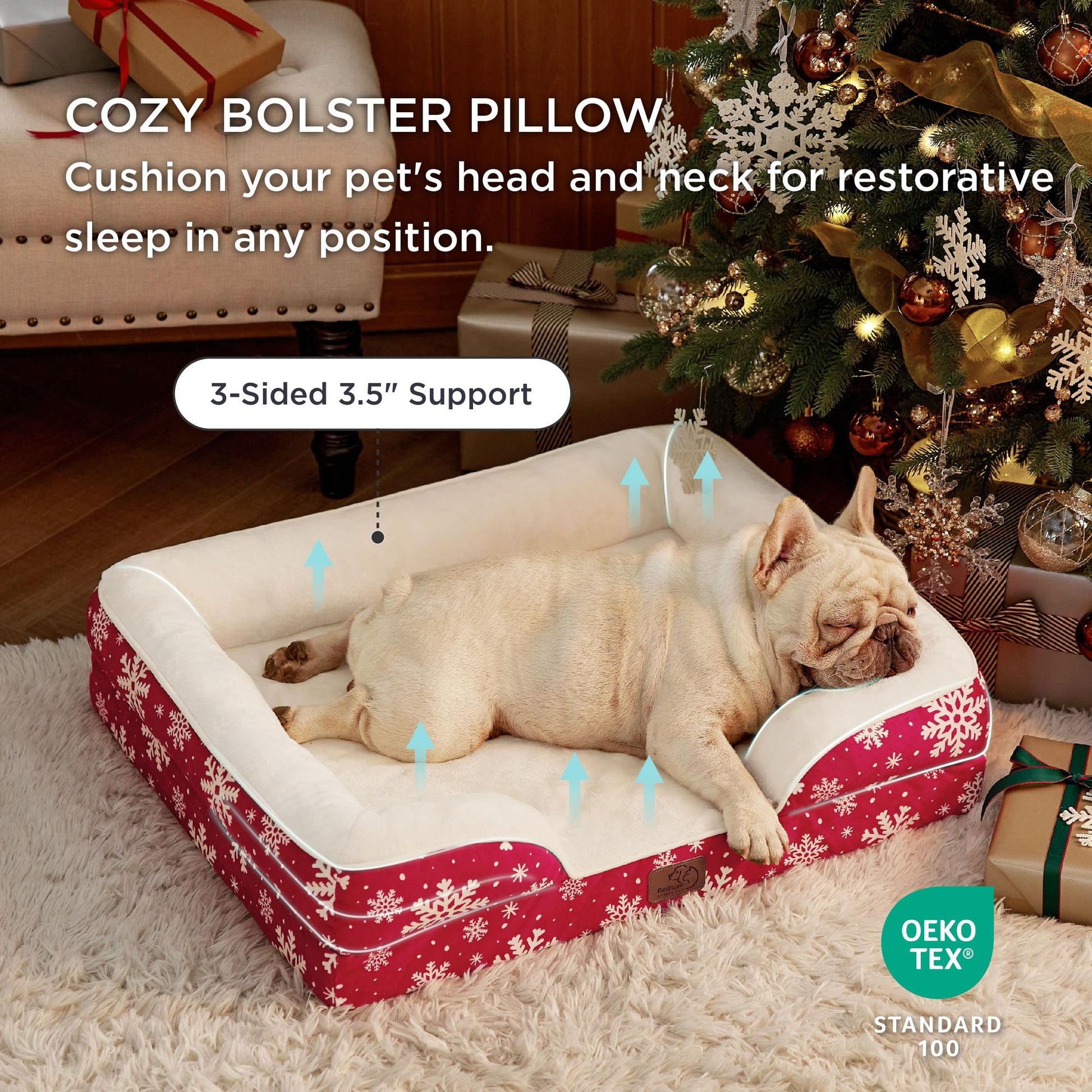 Bedsure Orthopedic Dog Bed – Medium, Waterproof, Washable, Non-Slip, Amber Noel-Red (28”)