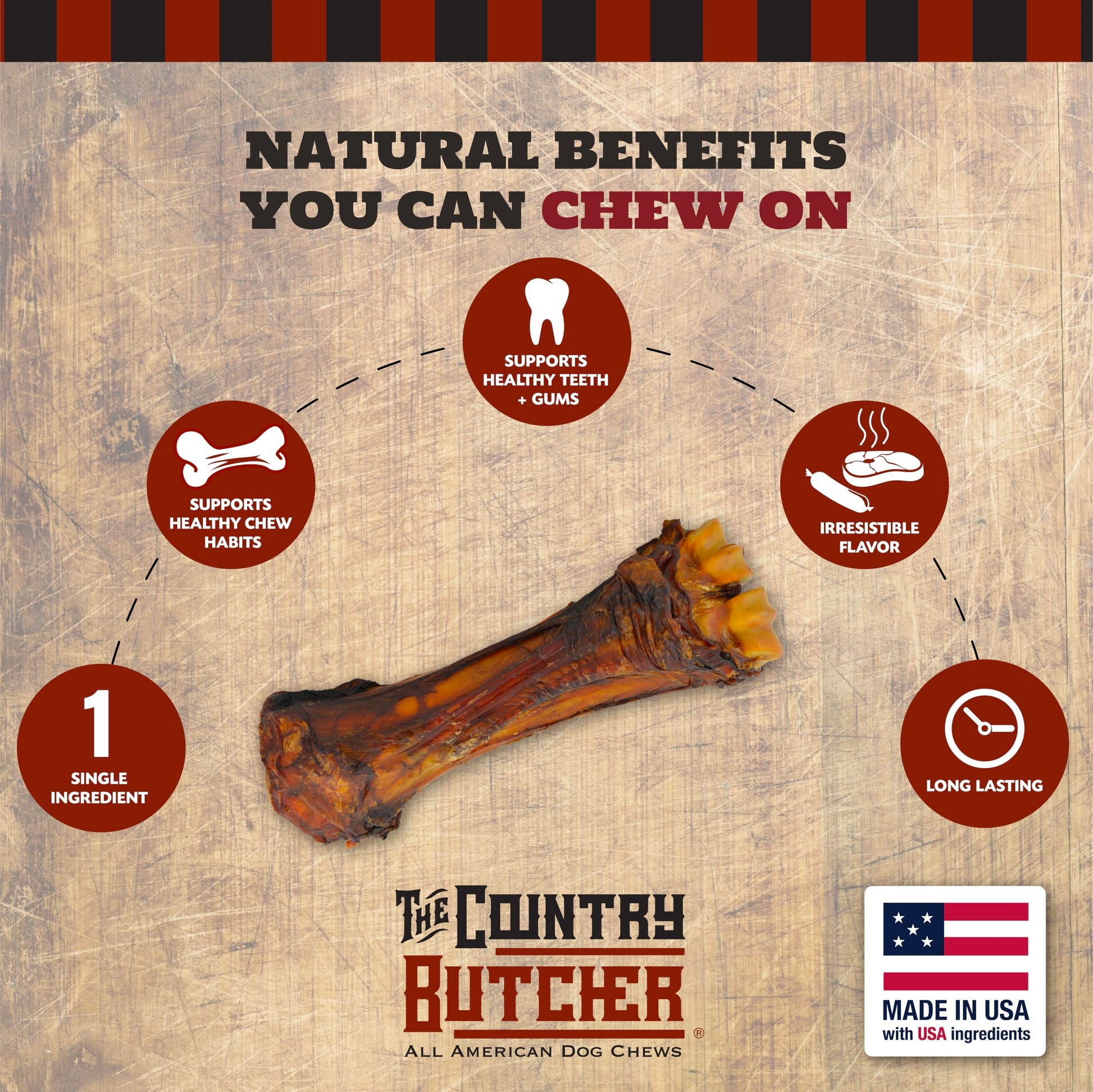 THE COUNTRY BUTCHER Beef Shank Bones – Tough Treats for Large Dogs (3-Pack, USA Made)