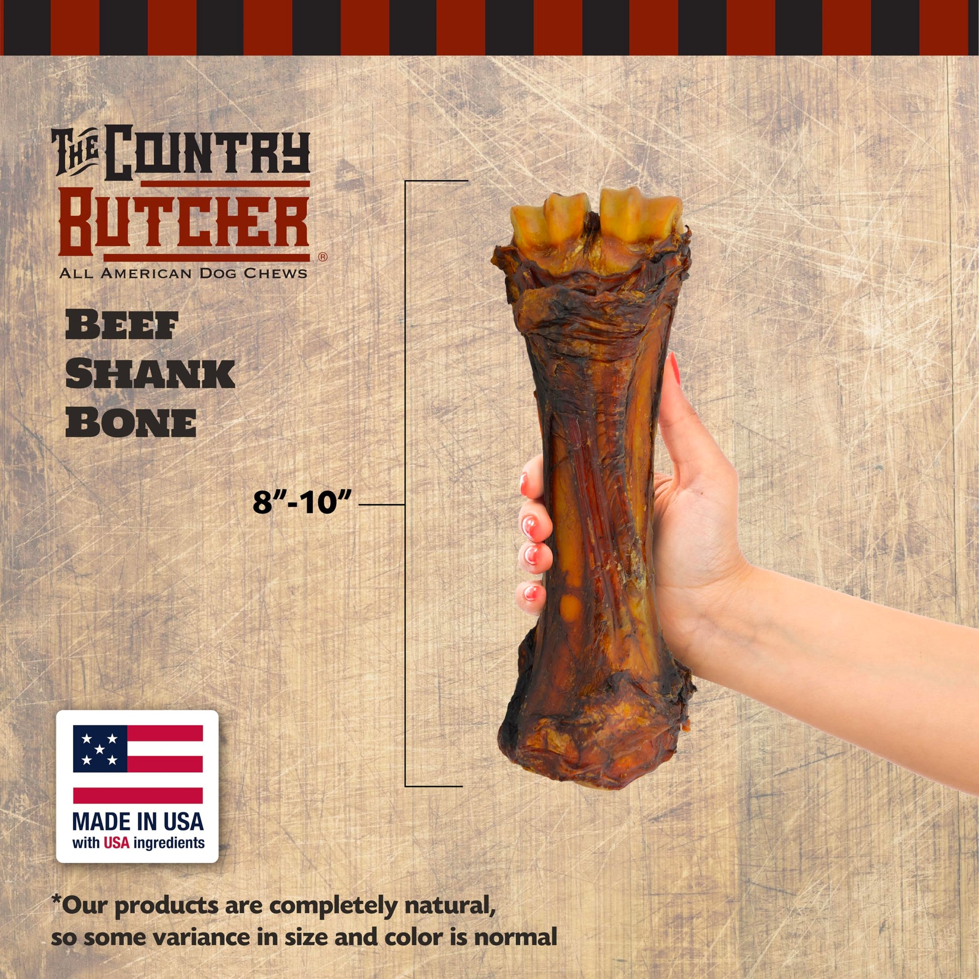 THE COUNTRY BUTCHER Beef Shank Bones – Tough Treats for Large Dogs (3-Pack, USA Made)