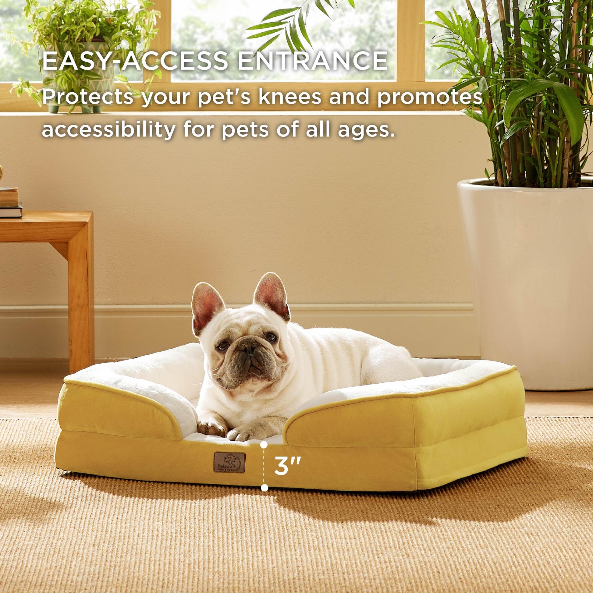 Bedsure Orthopedic Dog Bed – Medium, Waterproof, Washable, Non-Slip, Spicy Mustard (28”)