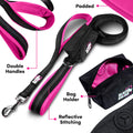Black Rhino Heavy-Duty Dog Leash – 6ft Double Handle Lead with Padded Traffic Grip (Pink)