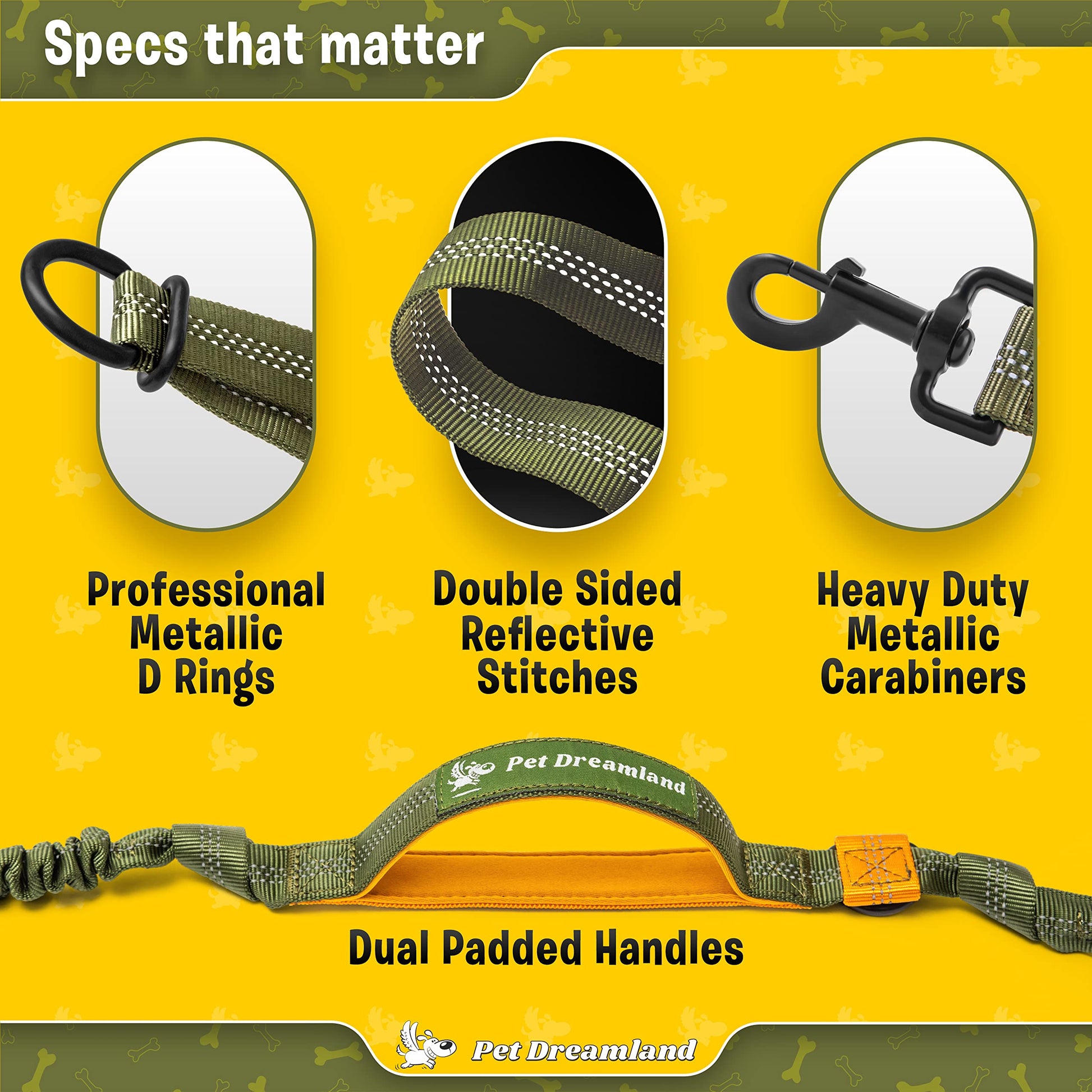 Pet Dreamland Hands-Free Dog Leash – Waist Belt Lead for Large Dogs (Khaki & Orange)