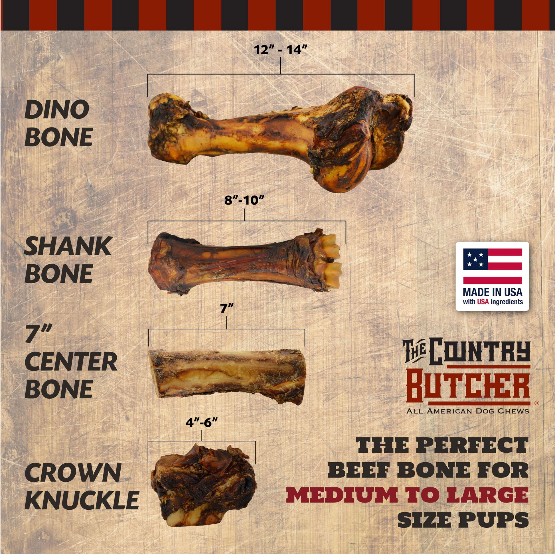 THE COUNTRY BUTCHER Beef Shank Bones – Tough Treats for Large Dogs (3-Pack, USA Made)