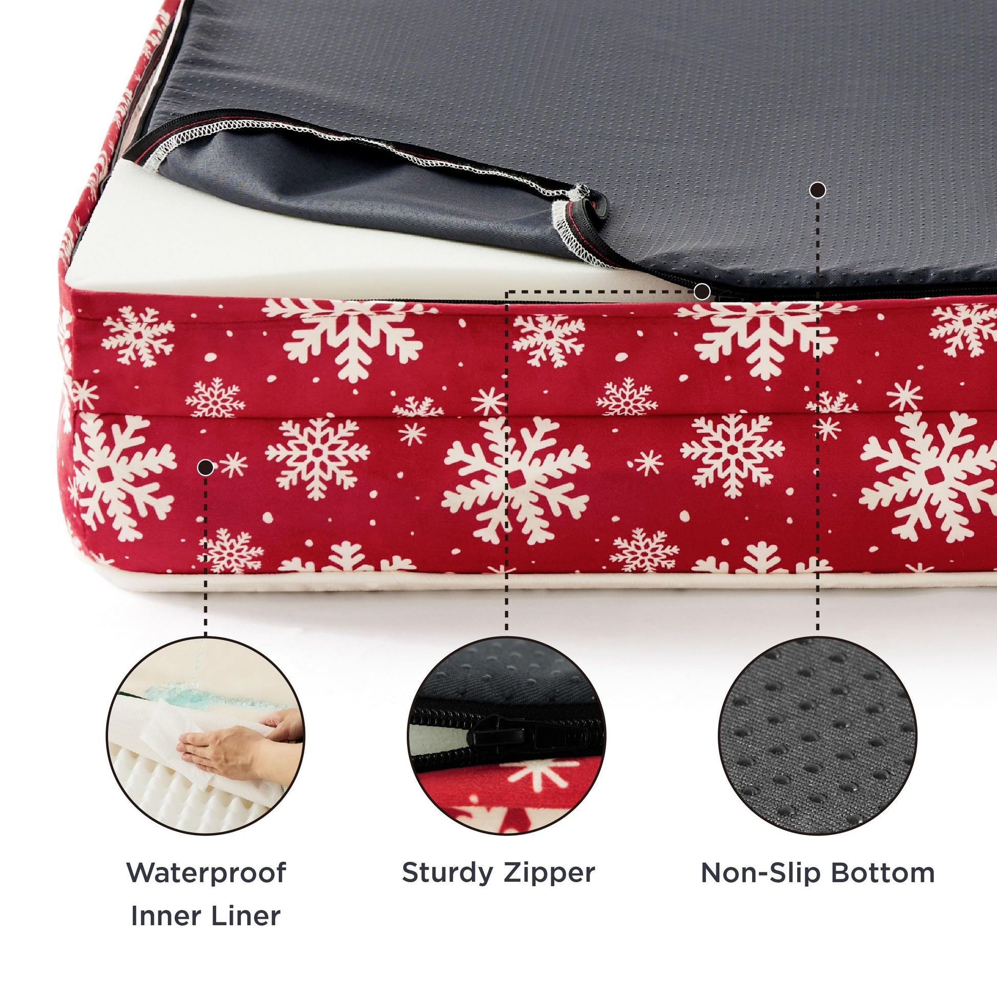 Bedsure Orthopedic Dog Bed – Medium, Waterproof, Washable, Non-Slip, Amber Noel-Red (28”)
