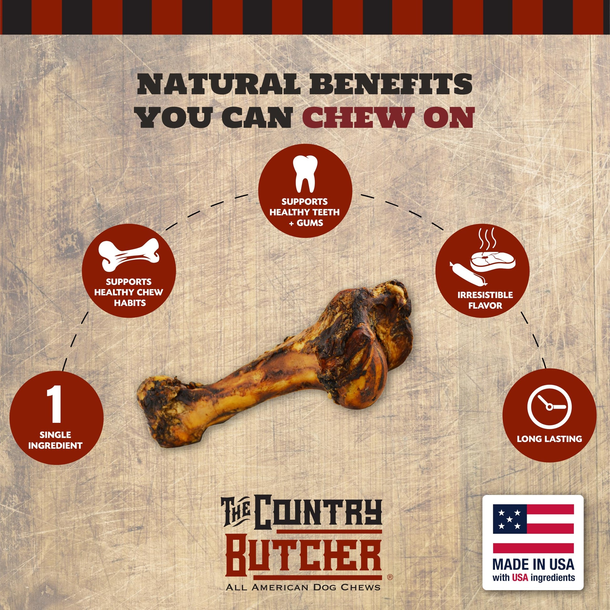 THE COUNTRY BUTCHER Giant Dog Bone – Natural Treat for Medium & Large Dogs (1-Pack, USA Made)
