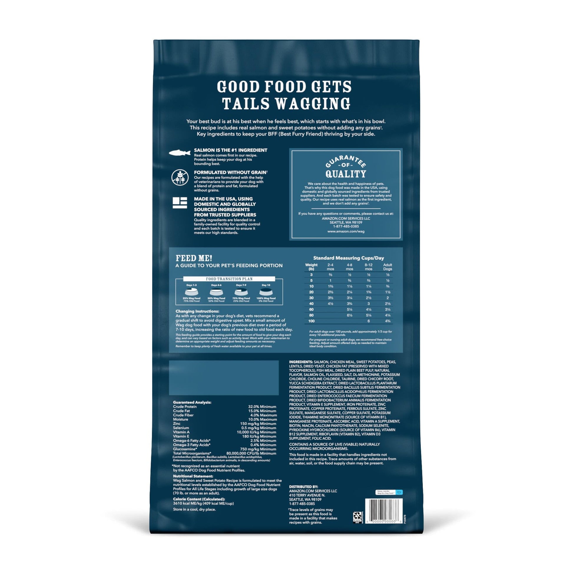 Amazon Brand - Wag Dry Dog Food Salmon & Sweet Potato, Grain Free 24 lb Bag - Fenidog