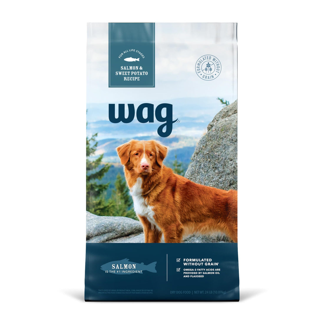 Amazon Brand - Wag Dry Dog Food Salmon & Sweet Potato, Grain Free 24 lb Bag - Fenidog