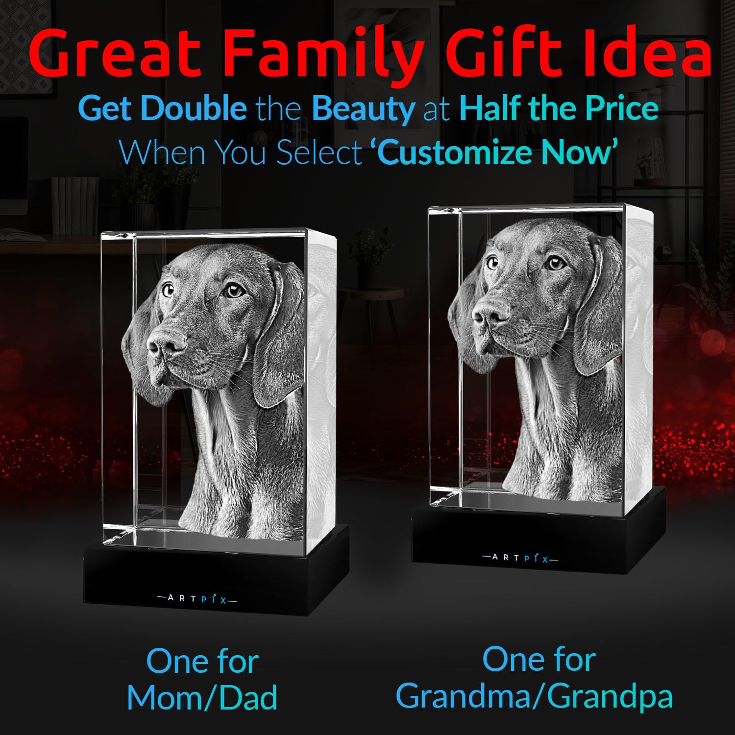 ArtPix 3D Crystal Photo – Personalized Dog Memorial Gift with Custom Laser Engraving - Fenidog