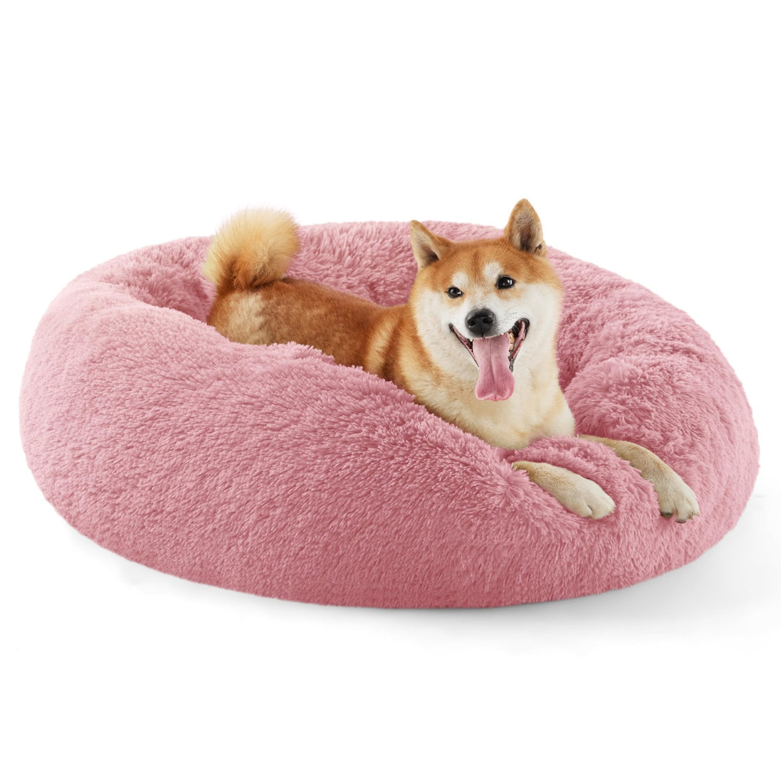 Bedsure Calming Dog Bed for Medium Dogs - Donut Washable Medium Pet Bed, 30 inches Anti - Slip Round Fluffy Plush Faux Fur Cat Bed, Fits up to 45 lbs Pets, Mauve Blush - Fenidog