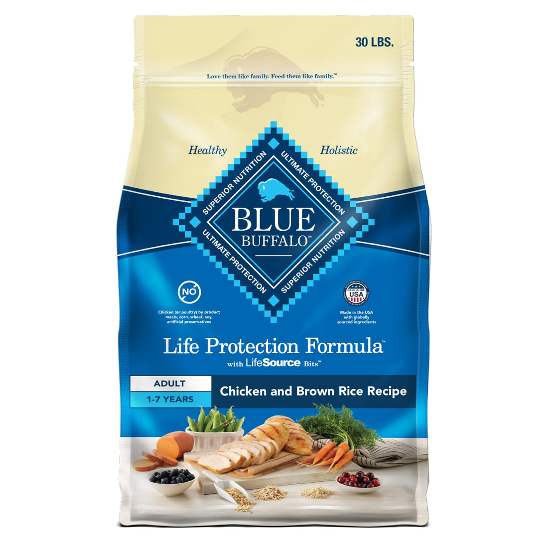 Blue Buffalo Dog Food – 30 lb – Chicken & Brown Rice Supports Strong Muscles · Natural Ingredients - Fenidog