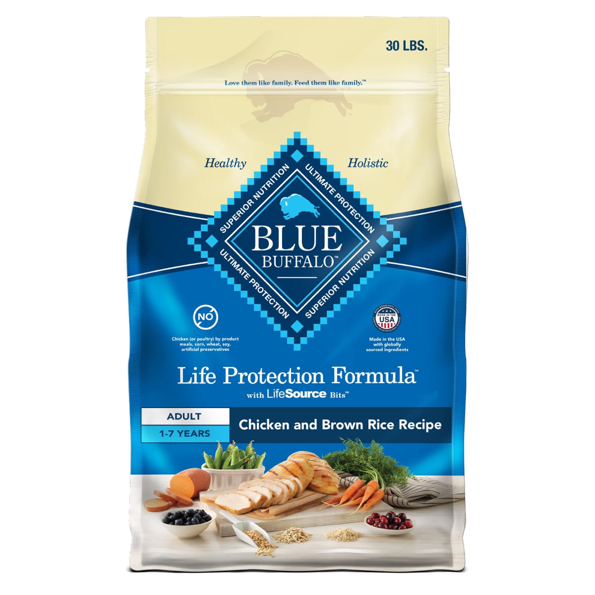 Blue Buffalo Dog Food – 30 lb – Chicken & Brown Rice Supports Strong Muscles · Natural Ingredients - Fenidog