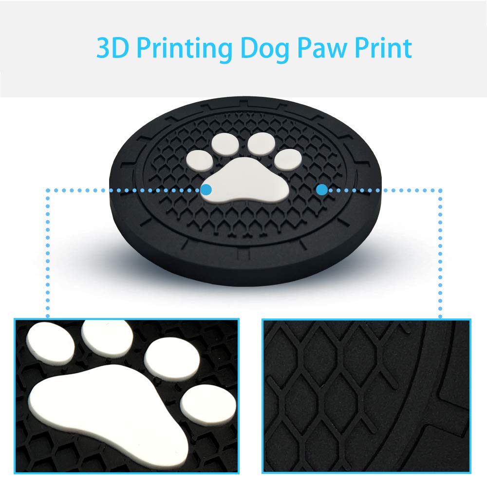 BukNikis Dog Paw Car Coasters – 2 - Pack Silicone Anti - Slip Cup Holder Inserts - Fenidog