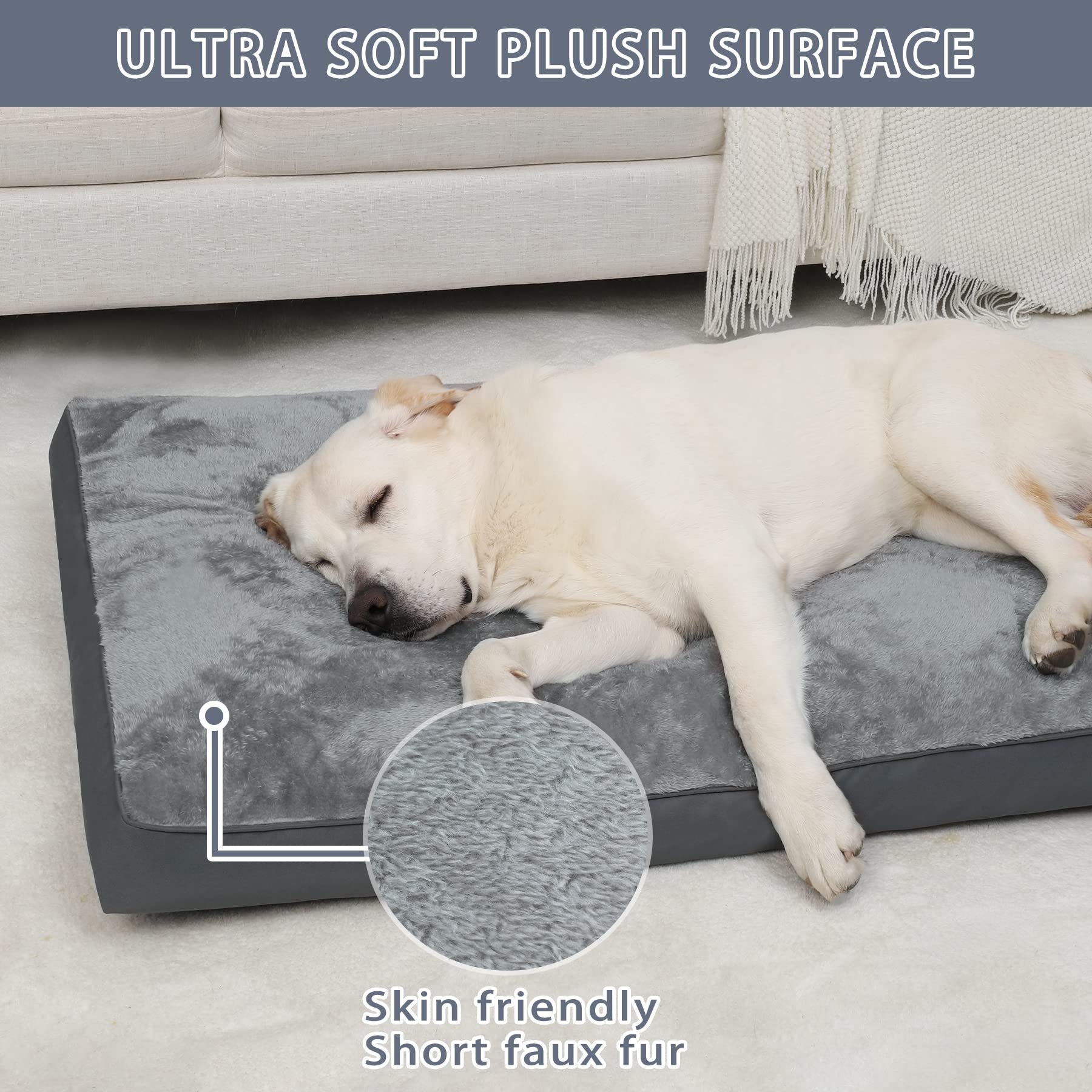 Deluxe Dog Crate Bed – 41”x27” – Plush & Waterproof Washable Cover · Anti - Slip Bottom · All Dog Sizes - Fenidog