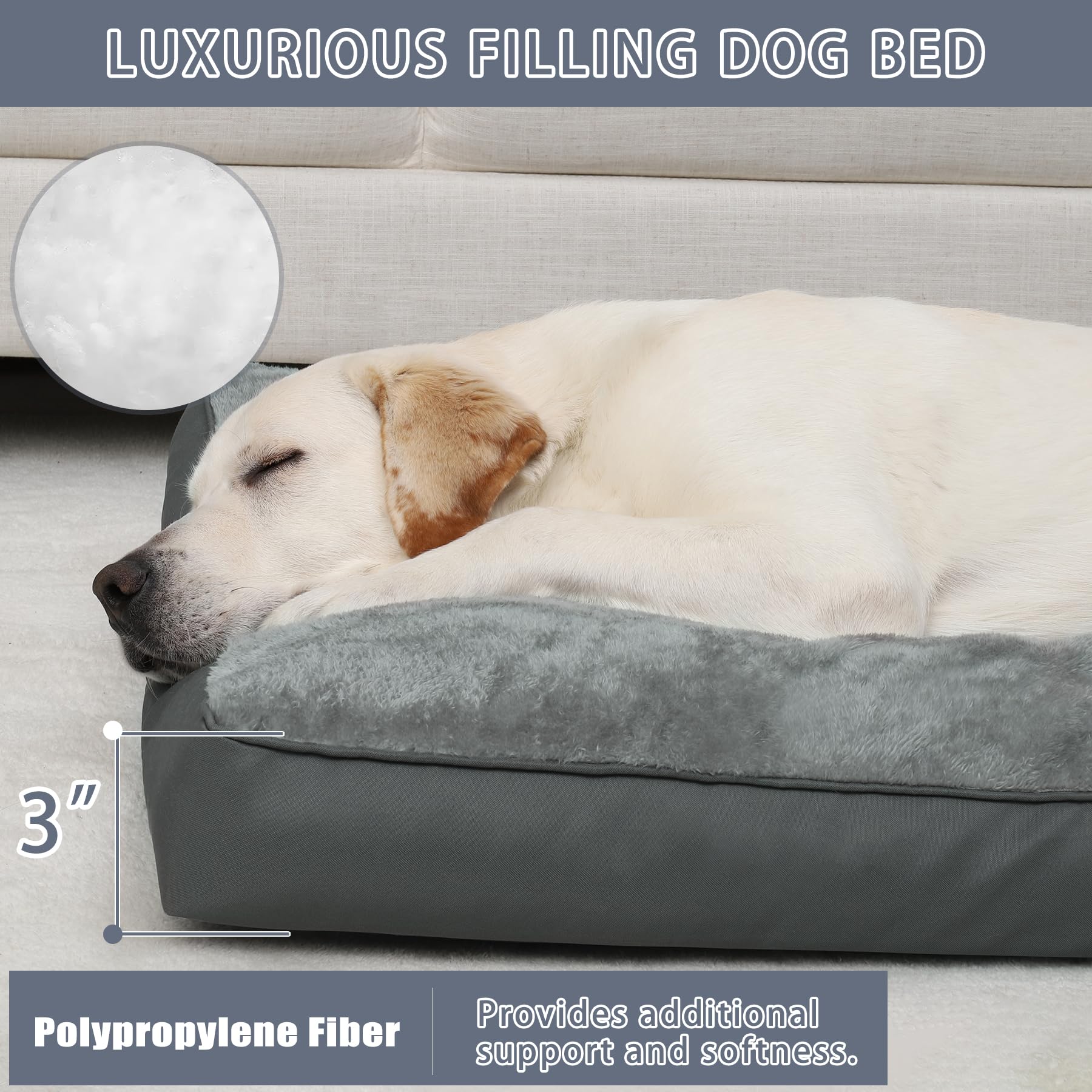 Deluxe Dog Crate Bed – 41”x27” – Plush & Waterproof Washable Cover · Anti - Slip Bottom · All Dog Sizes - Fenidog
