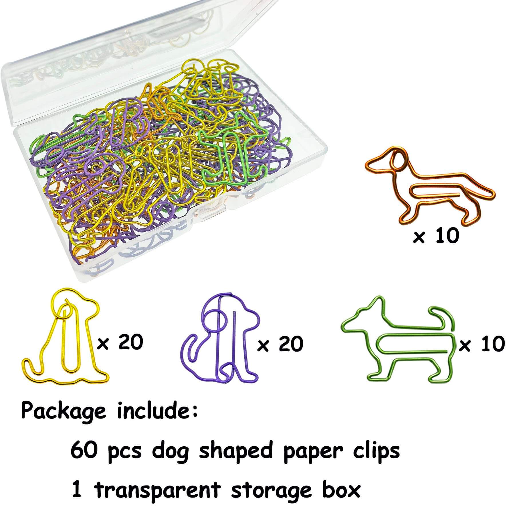 Dog - Shaped Paper Clips – 60 - Pack Decorative Bookmarks & Gifts for Dog Lovers - Fenidog