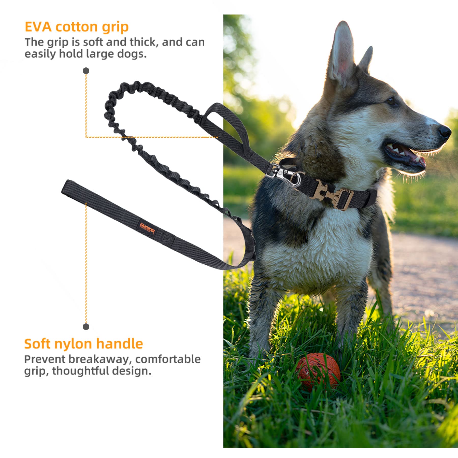 EXCELLENT ELITE SPANKER Tactical Dog Leash – Bungee Lead with Quick Release & Control Handles (Black) - Fenidog