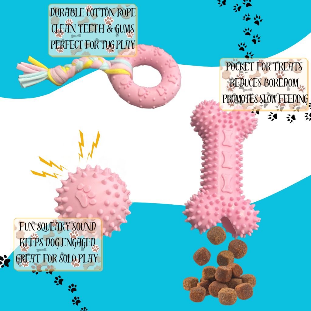 FENIDOG 6 - Pack Puppy Chew Toys – Pink | Interactive Teething Toys for Small Dogs - Fenidog