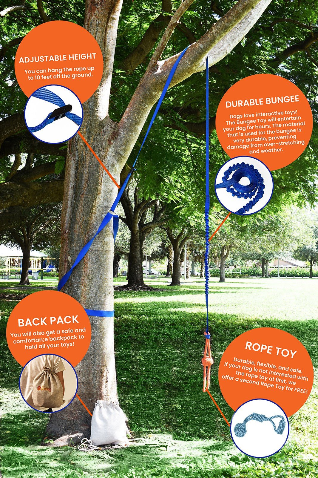 FENIDOG® Hanging Bungee Tug Toy for Dogs | Interactive Solo Play & Tug - of - War Exercise Toy - Fenidog