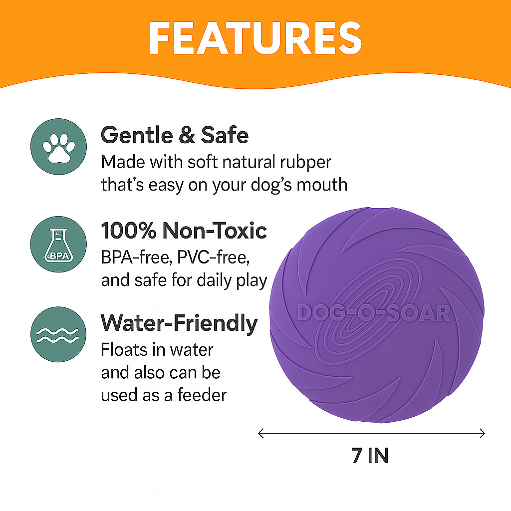 Fenidog Natural Rubber Dog Frisbee – Soft, Non - Toxic & Floats (Purple) - Fenidog