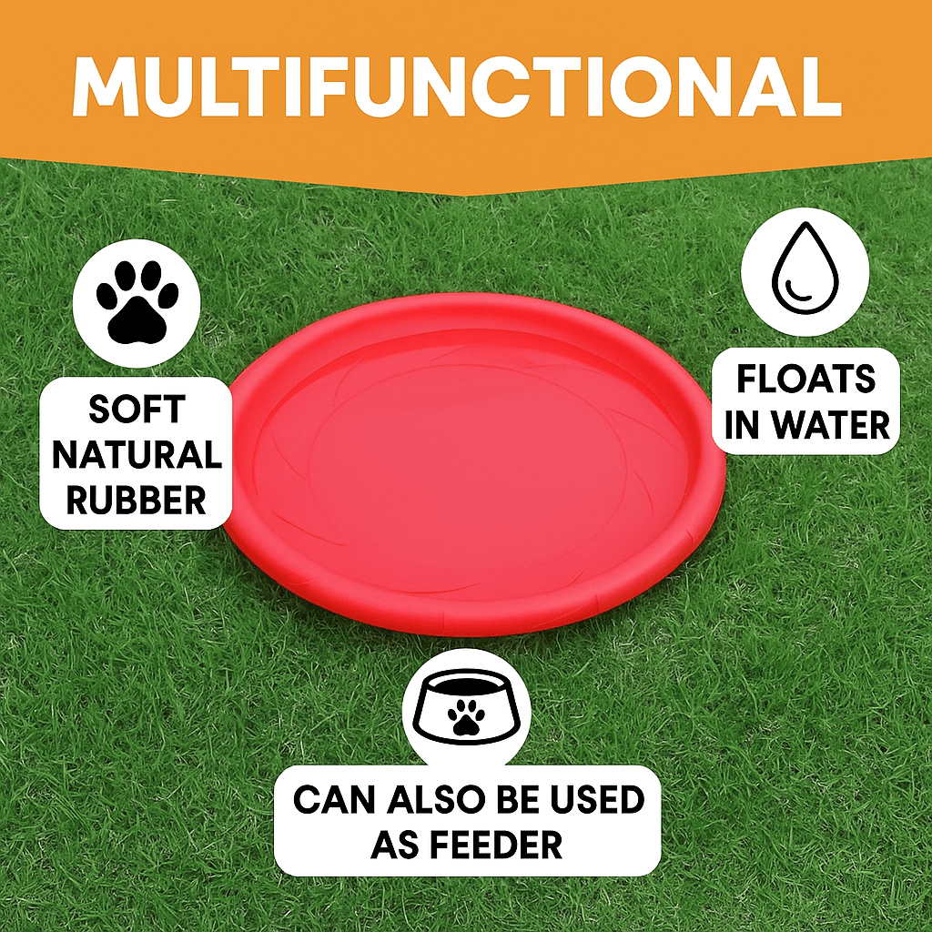 Fenidog Natural Rubber Dog Frisbee – Soft, Non - Toxic & Floats (Red) - Fenidog