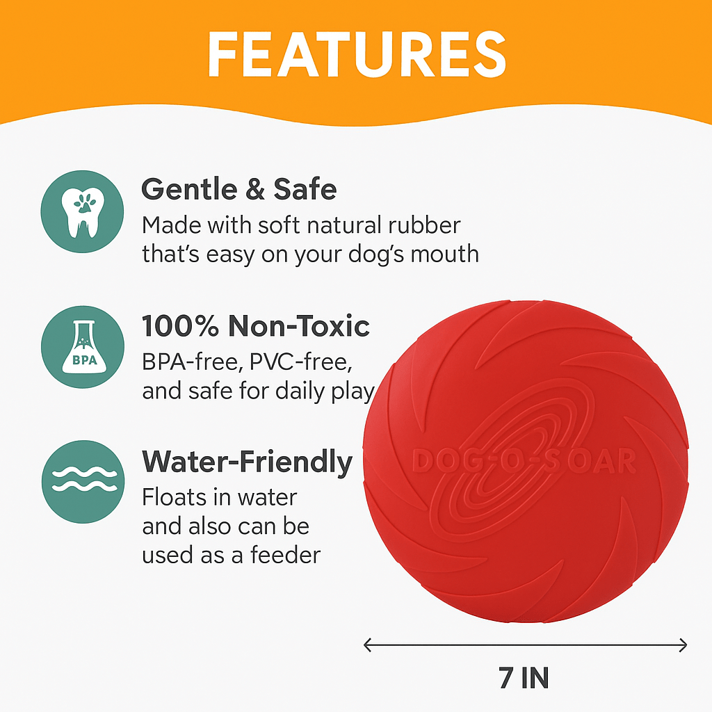 Fenidog Natural Rubber Dog Frisbee – Soft, Non - Toxic & Floats (Red) - Fenidog