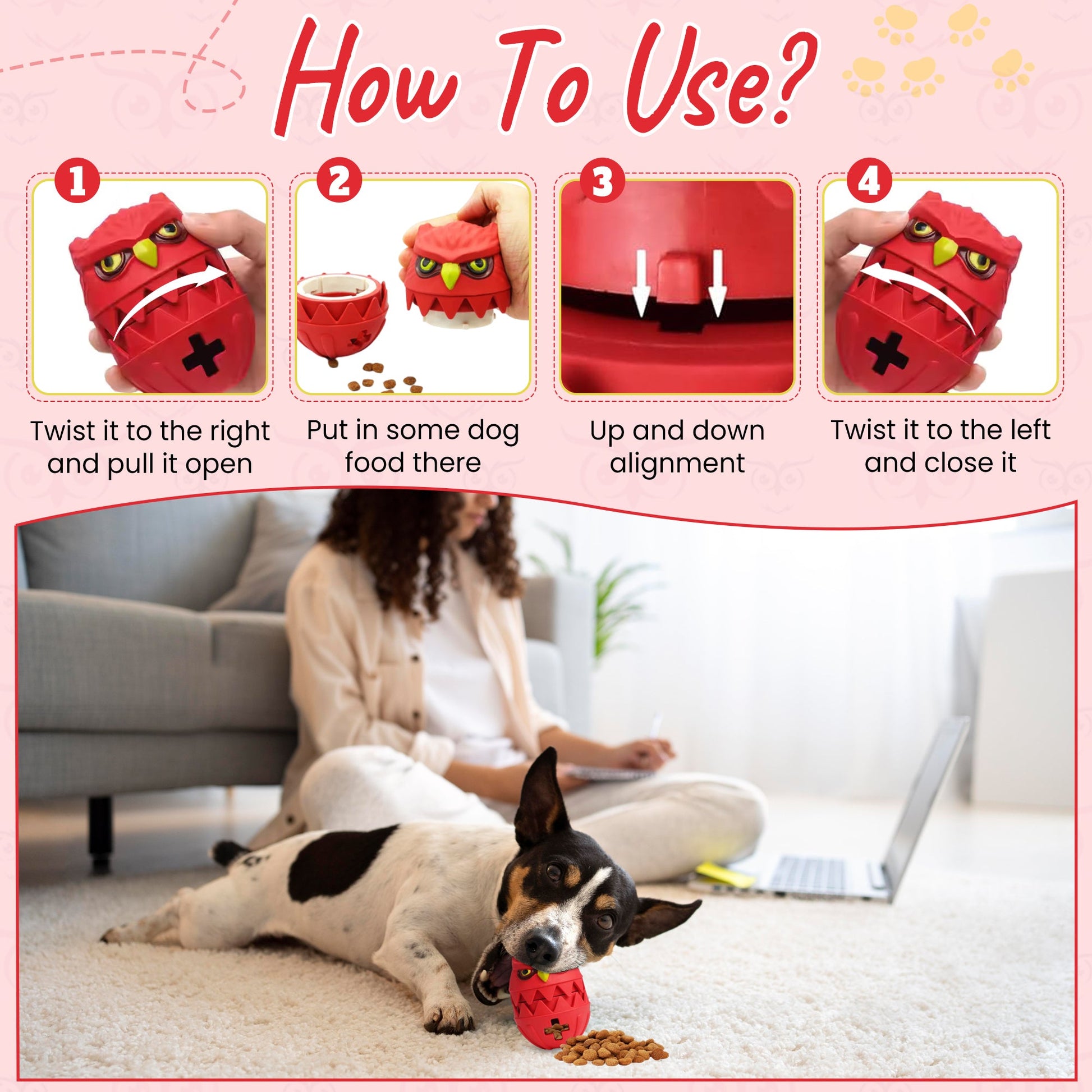 🦉 Fenidog Ollie the Owl™ – Eco - Friendly Rubber Treat Dispenser Toy - Fenidog