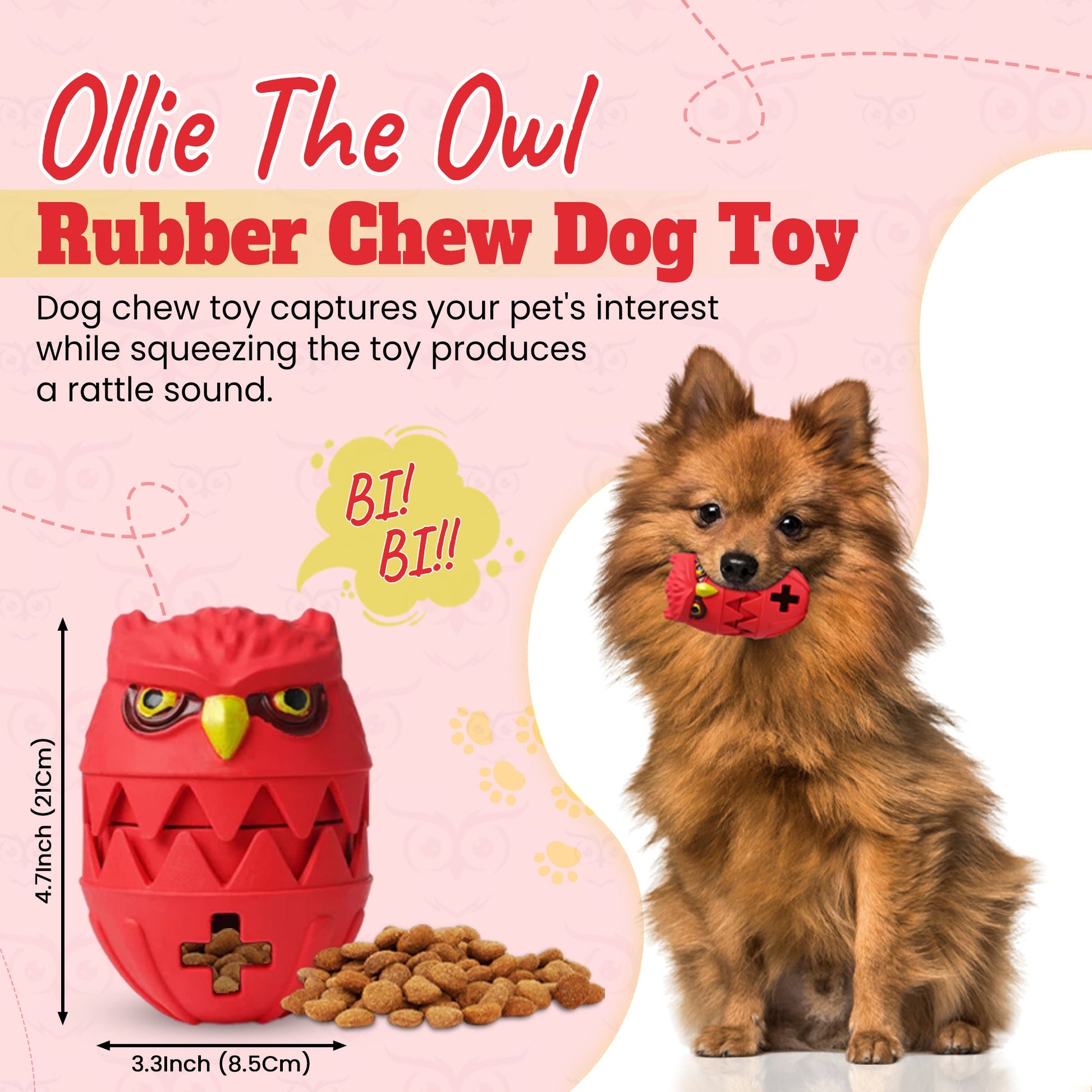 🦉 Fenidog Ollie the Owl™ – Eco - Friendly Rubber Treat Dispenser Toy - Fenidog