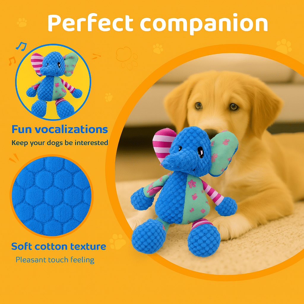 FENIDOG Plush Elephant, Dog Toy – Squeaky, Soft & Durable for All Breeds - Fenidog