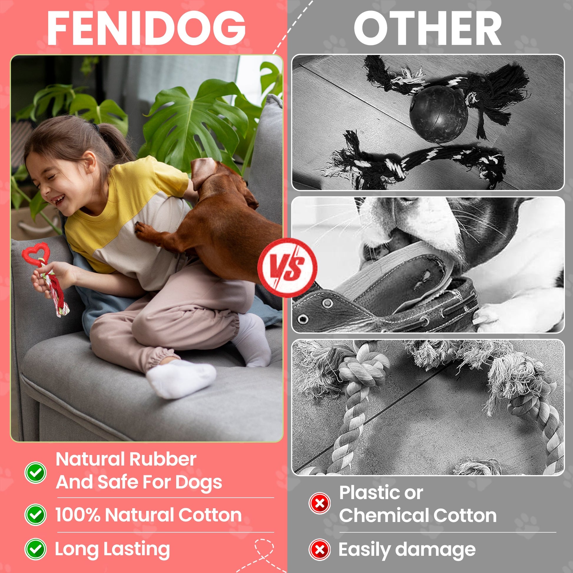 Fenidog Puppy chew toy Grinding - Resistant with rope. Non toxic and natural materials - Fenidog