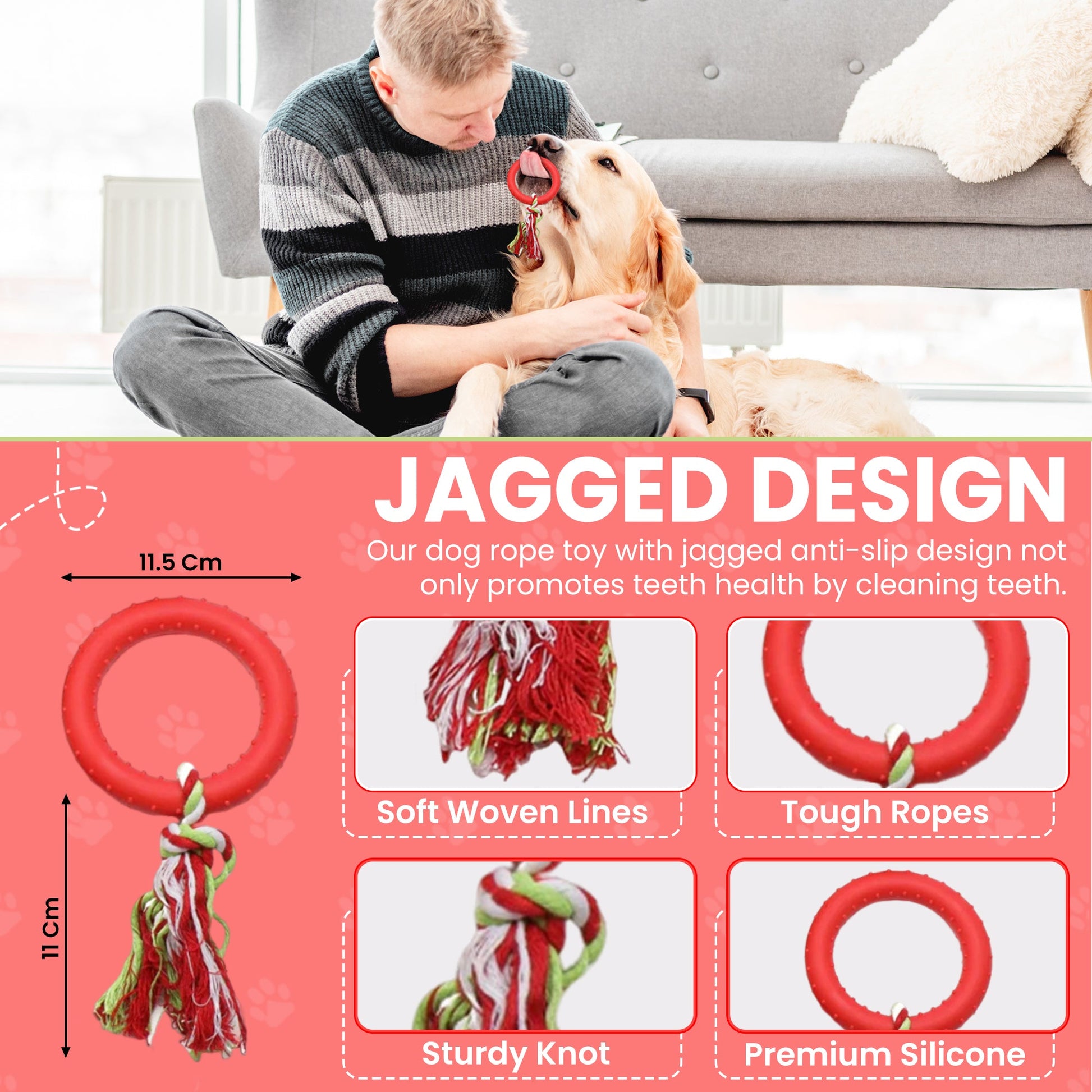 FENIDOG Puppy Chew Toy with Rope – Teething Relief, Natural Rubber & Fun Play - Fenidog