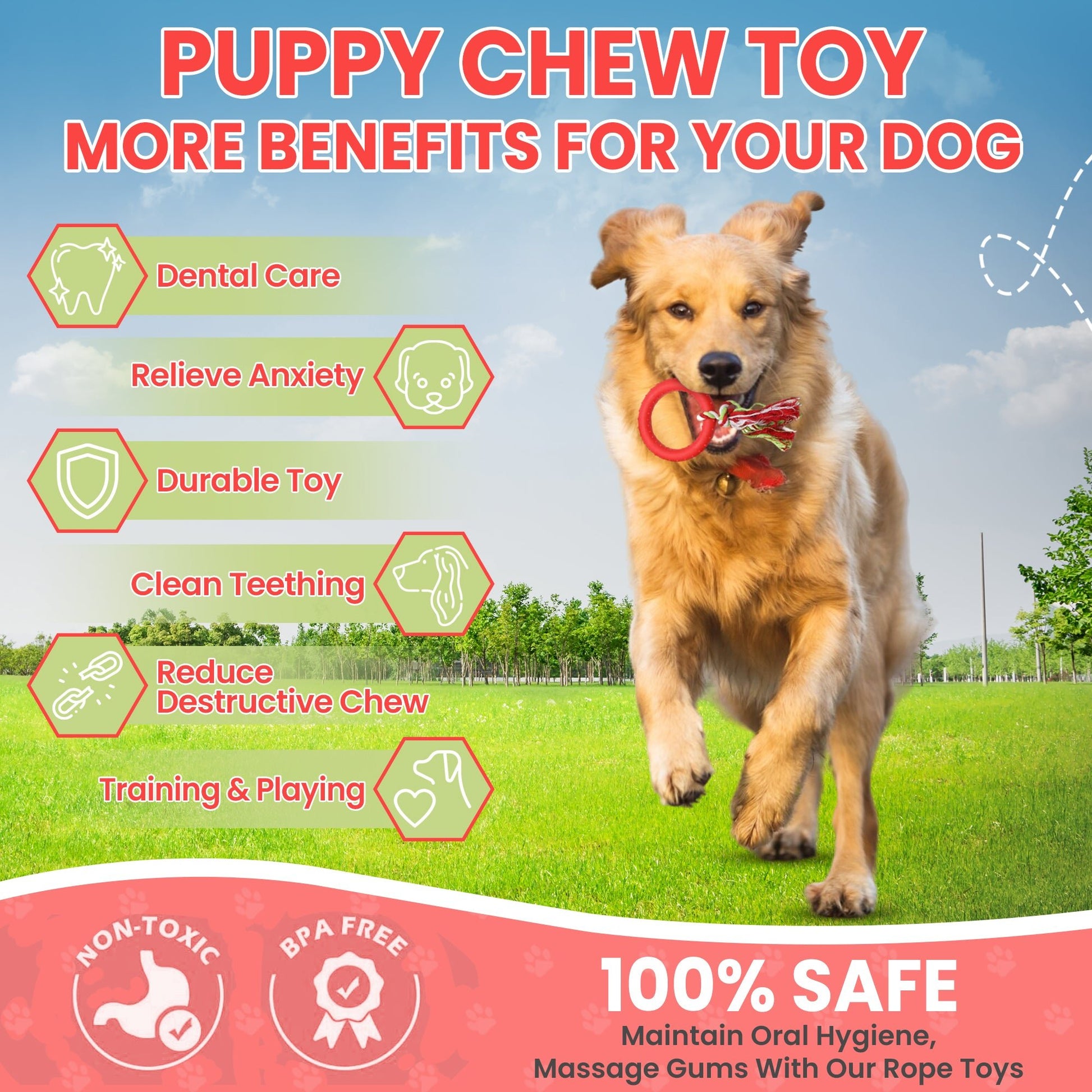 FENIDOG Puppy Chew Toy with Rope – Teething Relief, Natural Rubber & Fun Play - Fenidog