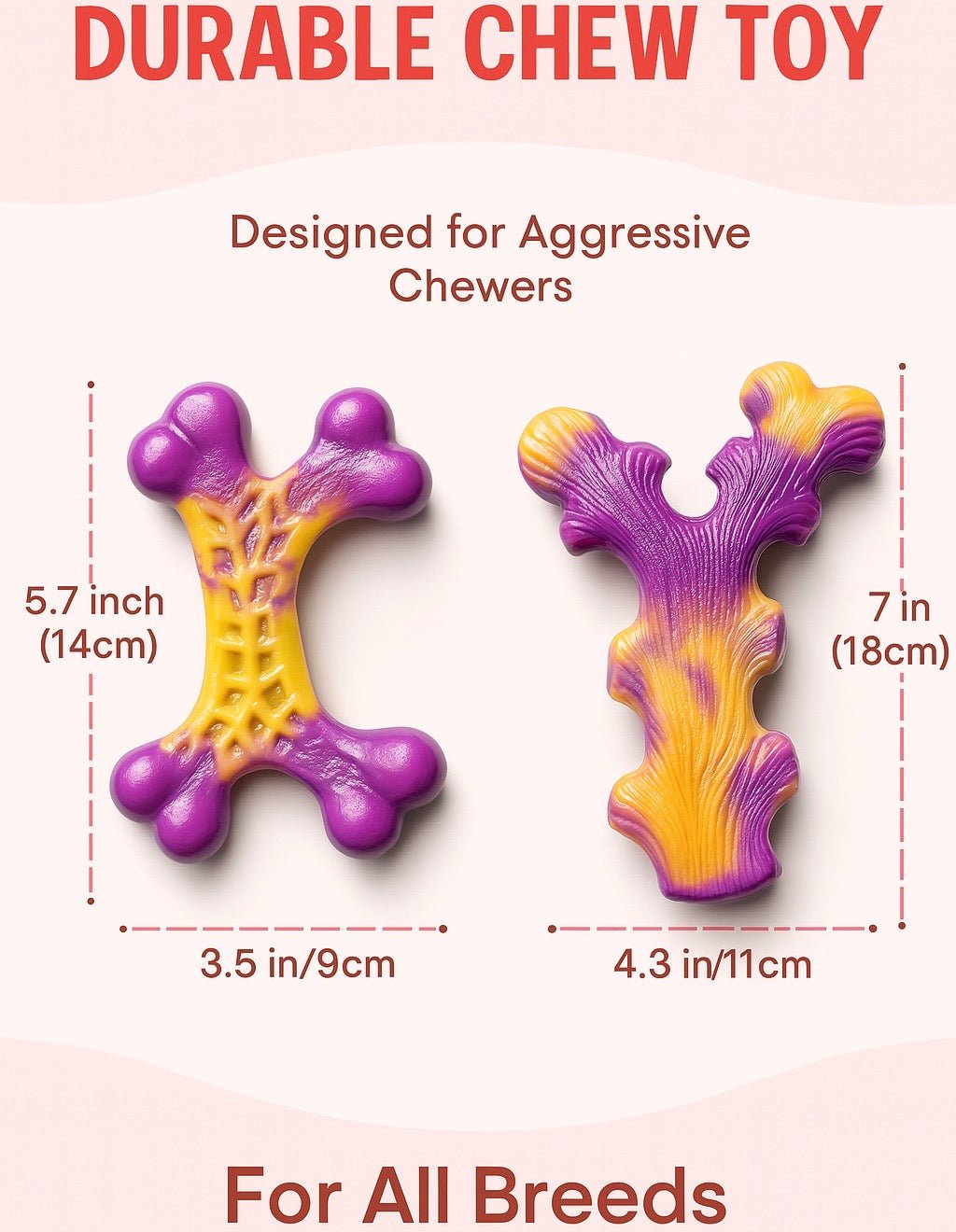 FENIDOG Tough Chew Bones with bacon Flavor – Durable Dog Toys for Aggressive Chewers (Set of 2) - Fenidog