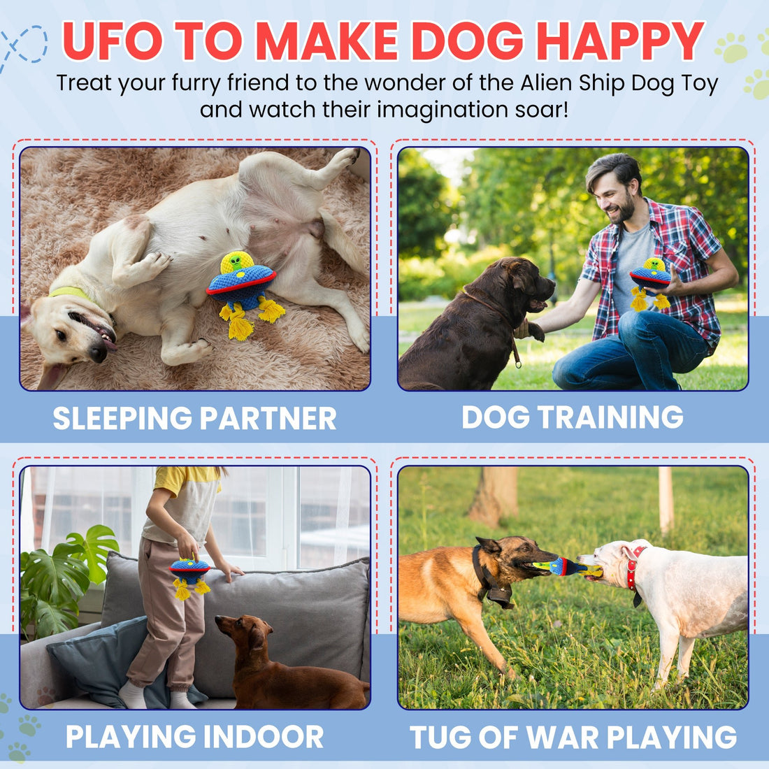 Fenidog Zog the Extraterrestrial squeaky plush interactive dog toy. Cute and durable Luxury UFO. - Fenidog