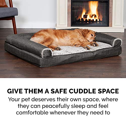 Furhaven Dog Bed Sofa Charcoal, Large W/Same Size Waterproof Liner - Fenidog