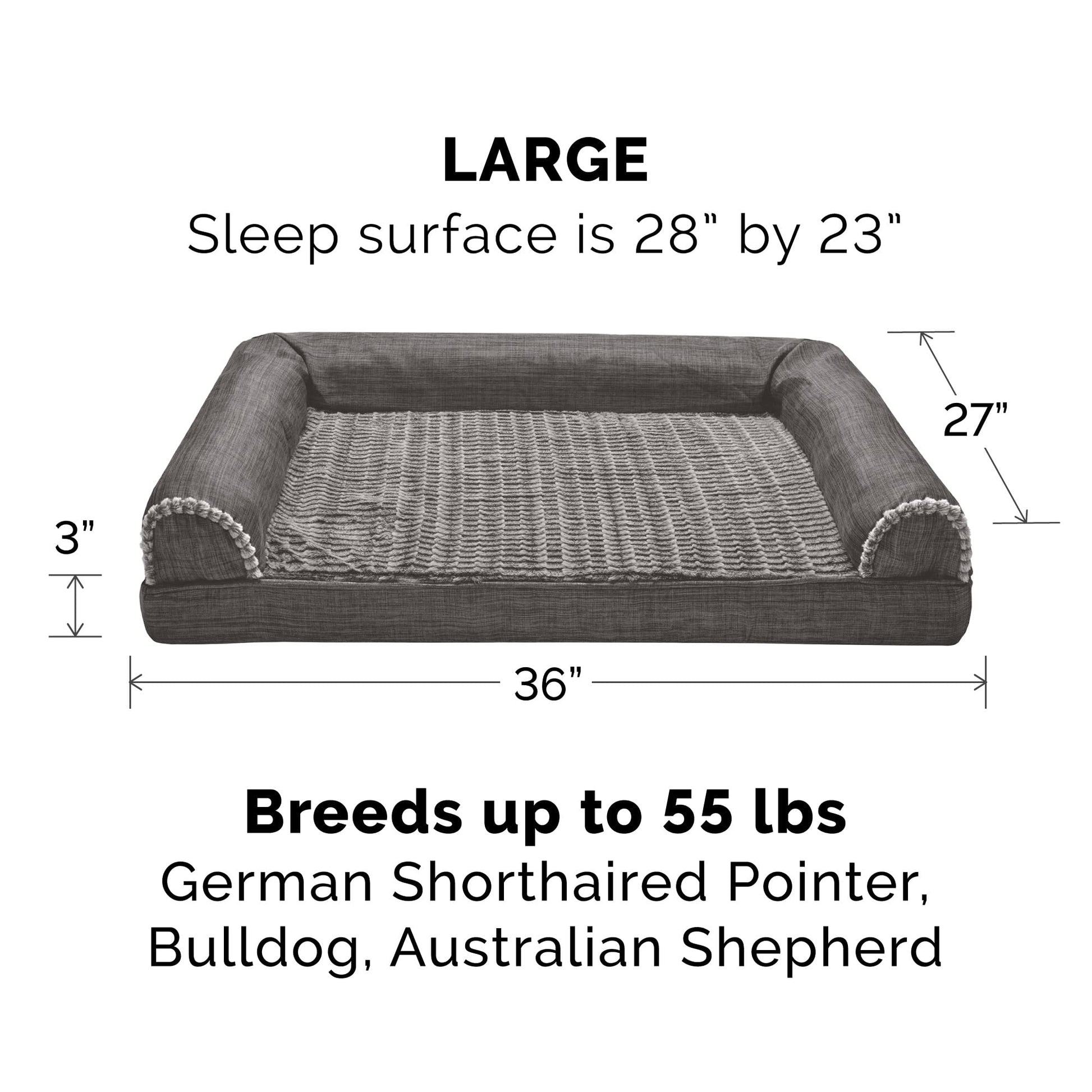 Furhaven Dog Bed Sofa Charcoal, Large W/Same Size Waterproof Liner - Fenidog