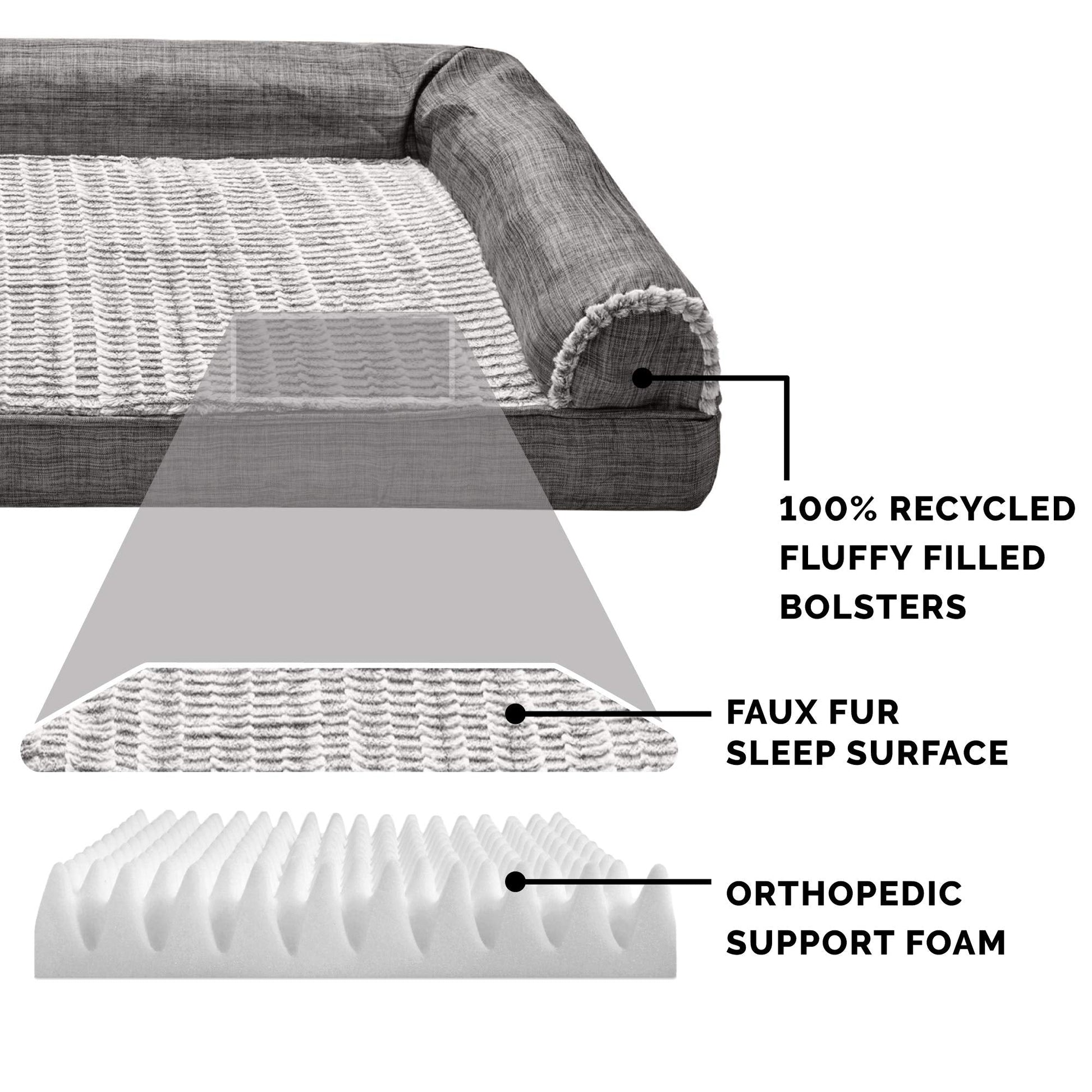 Furhaven Dog Bed Sofa Charcoal, Large W/Same Size Waterproof Liner - Fenidog