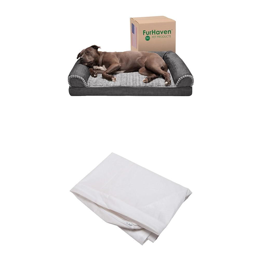 Furhaven Dog Bed Sofa Charcoal, Large W/Same Size Waterproof Liner - Fenidog